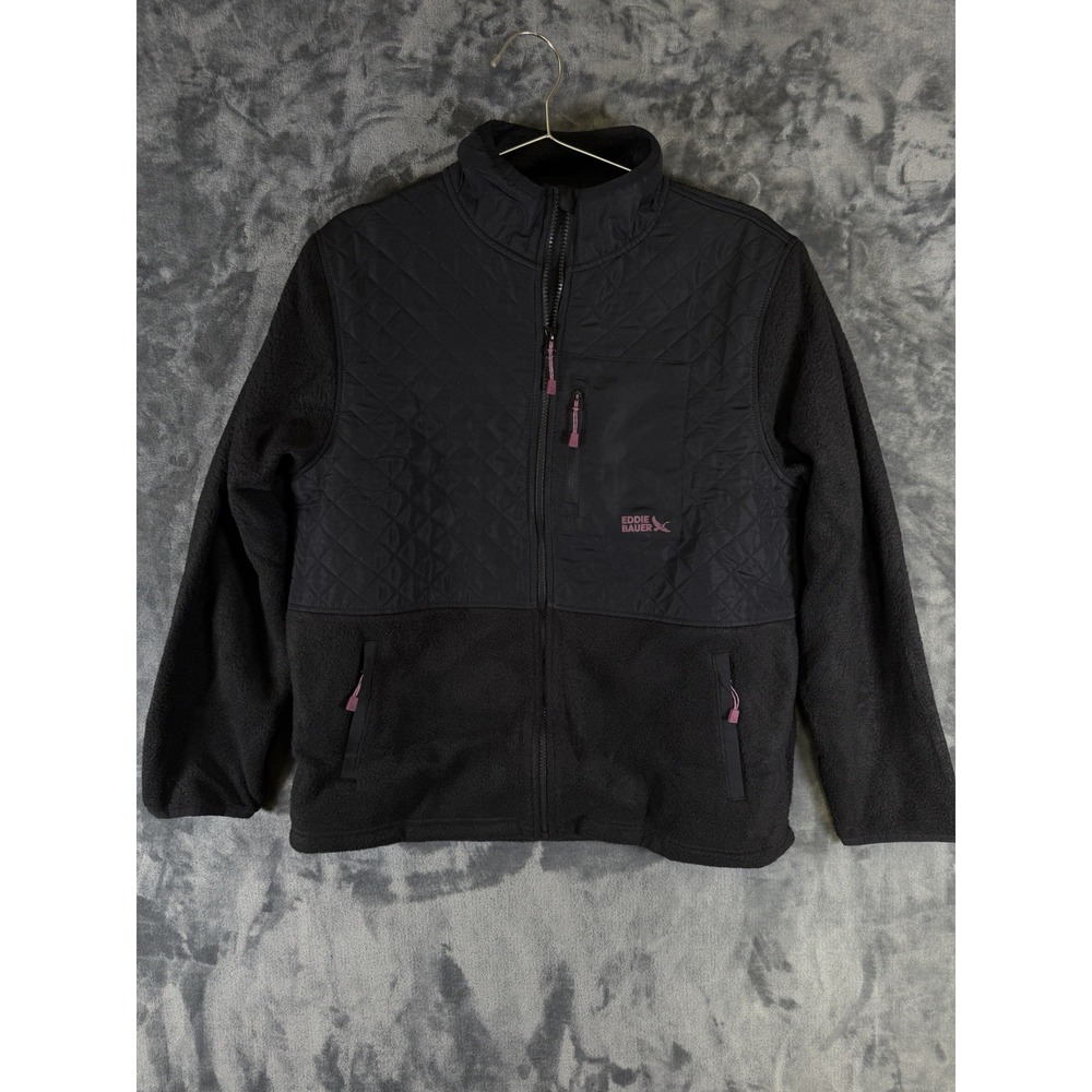 Eddie Bauer Women's XL Black Polyester Fleece Jacket With Quilted Upper